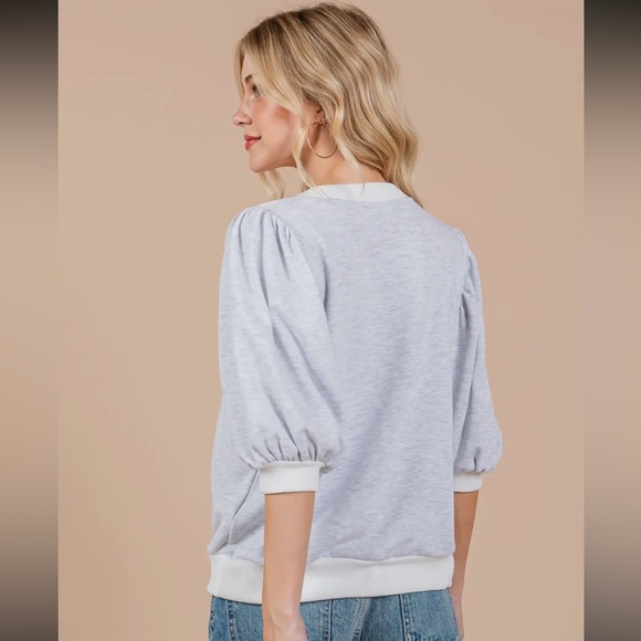 RESTOCKED Boho Solid Contrast Puffed Sleeve Top - Picture 6 of 8